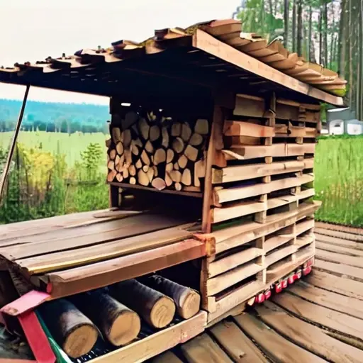 Эргономичное хранение древесины на даче: штабель на поддонах с защитой от дождя и правильной циркуляцией воздуха